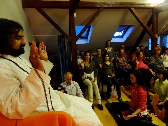 Mohanji blessing the grouip during Power of purity meditation